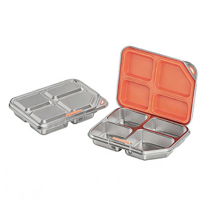 LFGB CPC 304 Stainless Steel Kid Partition Bento Box 1200ml 4 Compartment