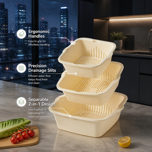 Pure Heavy-duty Plastic Kitchen Colander and Double-layer Drain Basket with Eco-friendly Countertop Use Suction Model