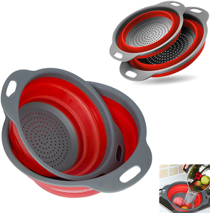 Multi Functional Kitchen Vegetable Tools 2 Piece Round Shape Plastic Collapsible Camping Colander Water Strainers Set